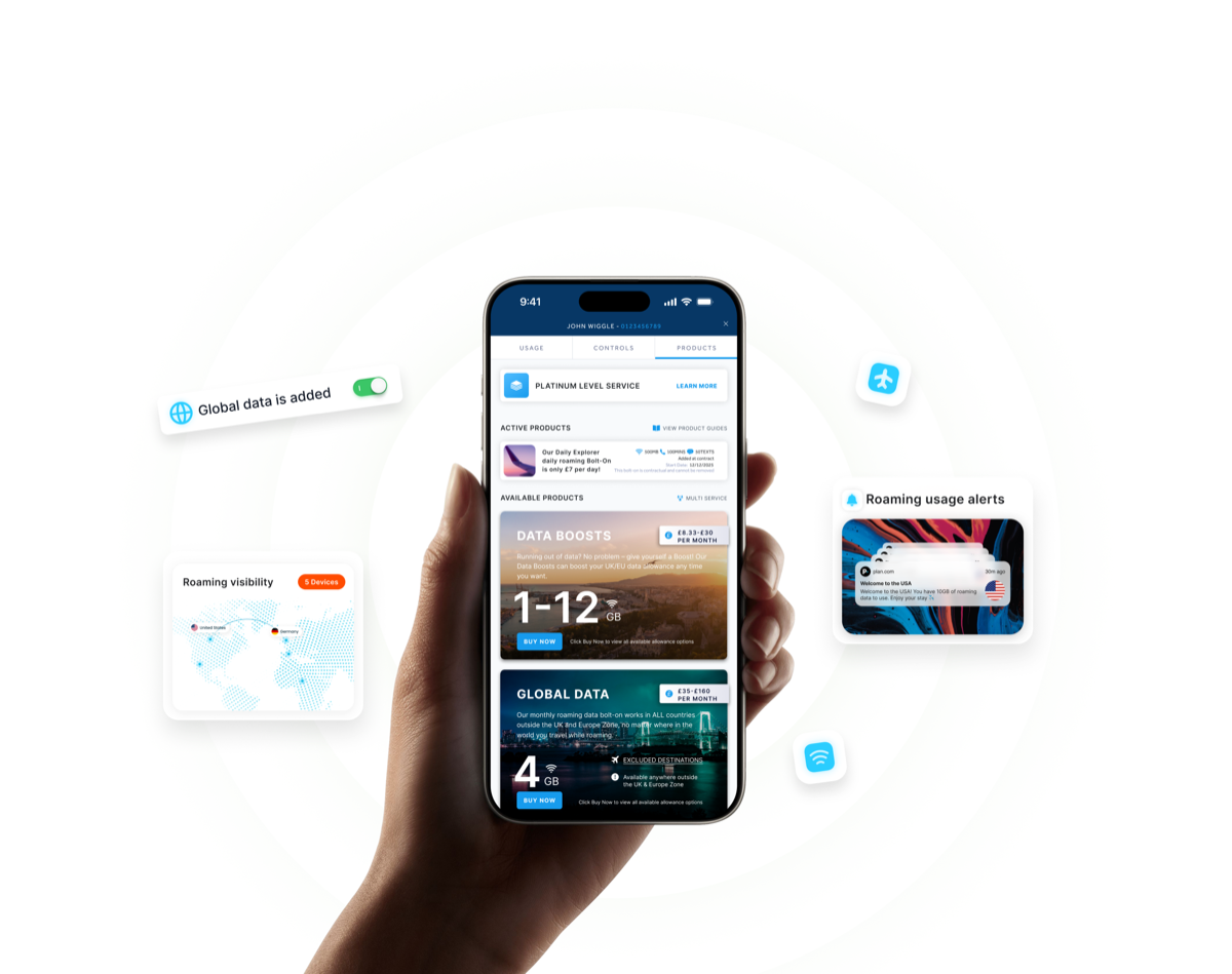 my.plan roaming and alerts view with country-level usage