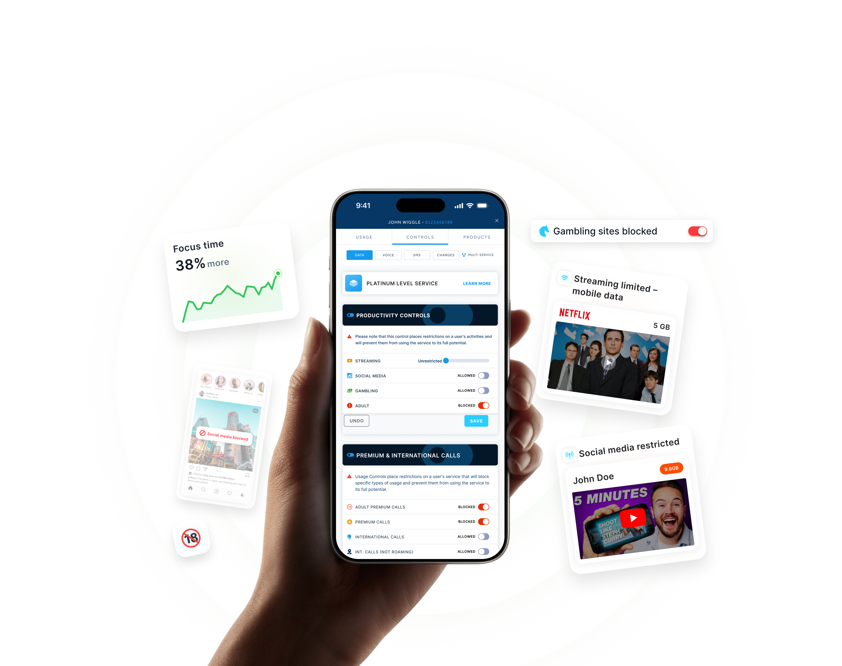 my.plan productivity controls showing content blocking and streaming restrictions